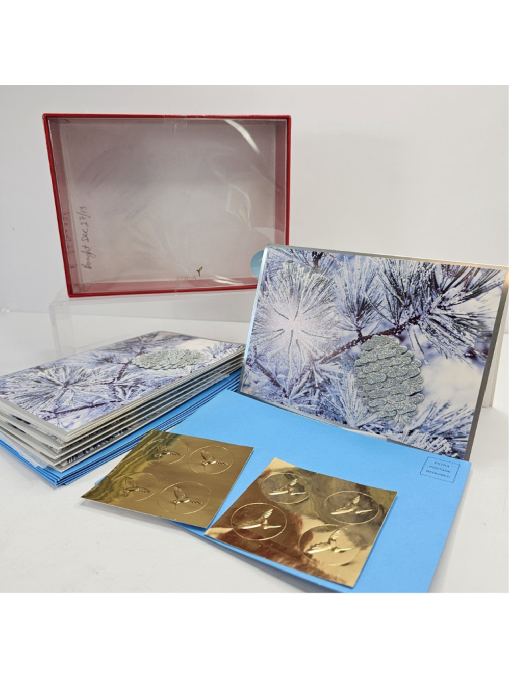 Papyrus 2013 Glitter Pinecone Christmas Holiday Greeting Cards Box Set 7 Unused